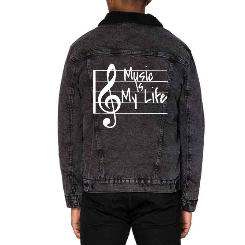 Music Is My Life Musical Note Unisex Sherpa-Lined Denim Jacket by skw art | Artistshot