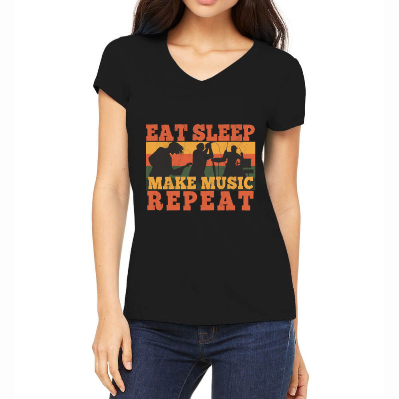 Trending Eat Sleep Soccer Repeat Funny Musician T- Women's V-Neck T-Shirt by rebeccacameron | Artistshot