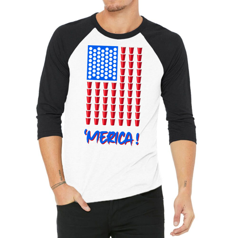 Pong Beer American Flag T Shirt 4th Of July Men Wo 3/4 Sleeve Shirt by tezenopragere | Artistshot