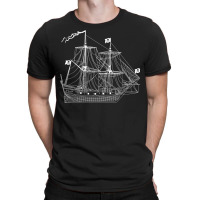 Pirate Ship Diagram Blueprint Crossbones Sailing P T-shirt | Artistshot