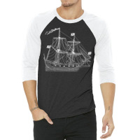 Pirate Ship Diagram Blueprint Crossbones Sailing P 3/4 Sleeve Shirt | Artistshot