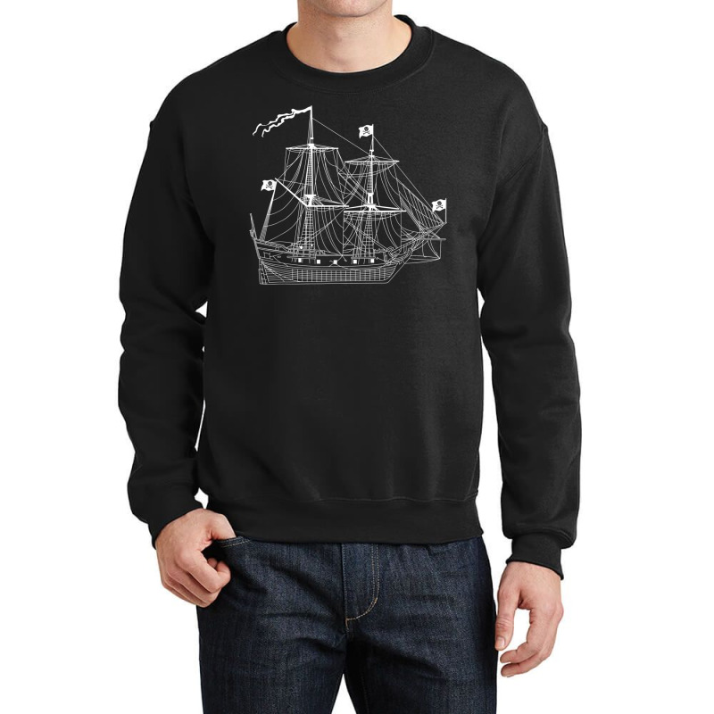 Pirate Ship Diagram Blueprint Crossbones Sailing P Crewneck Sweatshirt | Artistshot