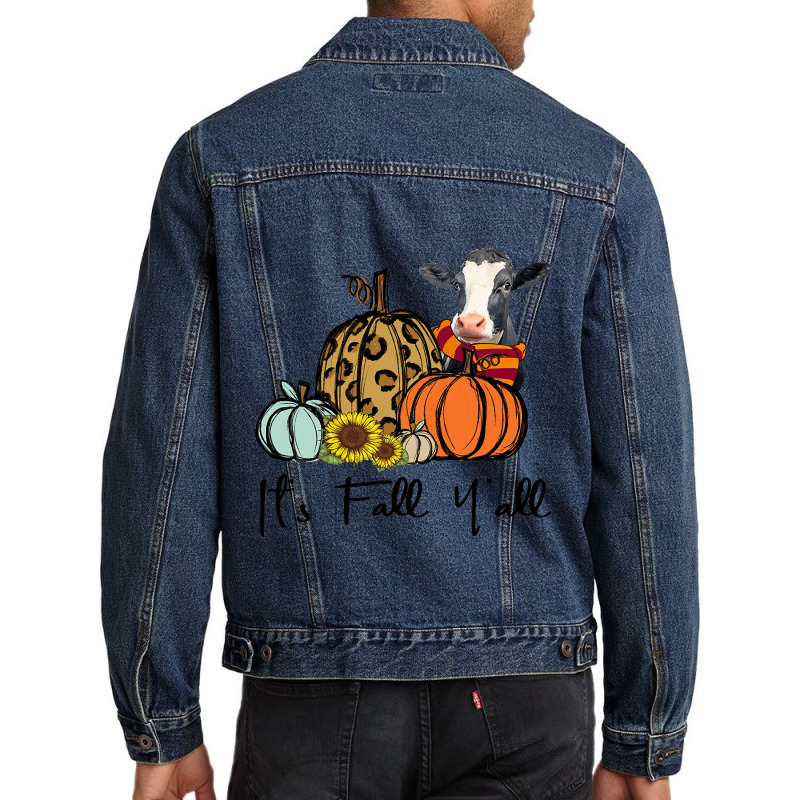 Its Fall Yall Cow Leopard Pumpkin Sunflower Retro2 Men Denim Jacket | Artistshot