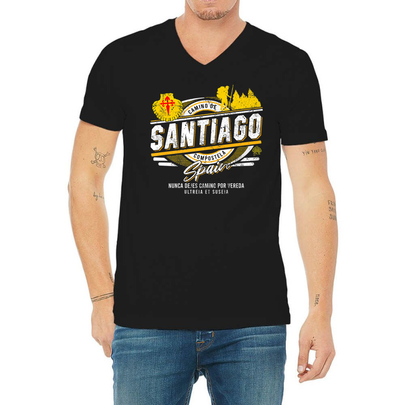 Camino De Santiago Compostela Spain Hiking Walking V-neck Tee | Artistshot