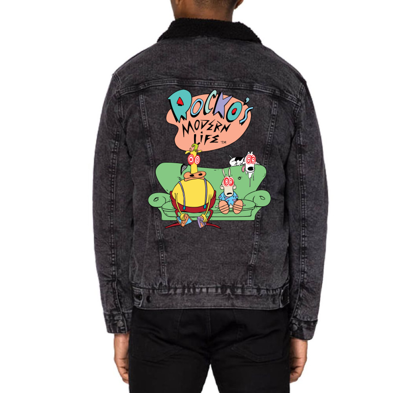 Rocko's Modern Life Hypnotized Character Long Slee Unisex Sherpa-Lined Denim Jacket by imelde | Artistshot