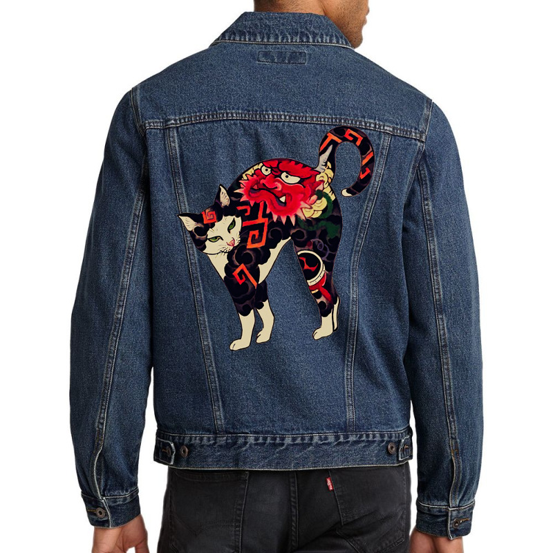 Antique Japanese Woodblock Print Cat With Flower T Men Denim Jacket by golleralejosc | Artistshot