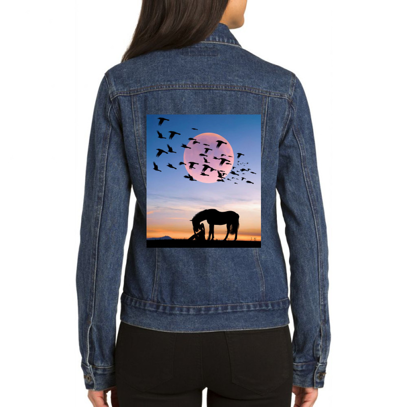 Horse And Woman Ladies Denim Jacket | Artistshot