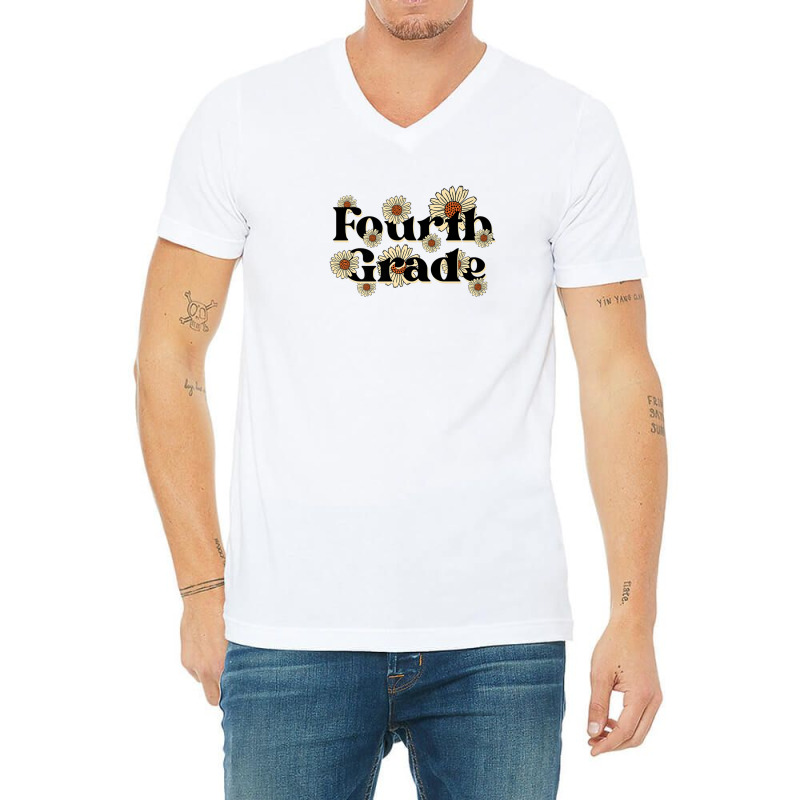 Fourth Grade Teacher Team Back To School Daisies F V-neck Tee | Artistshot