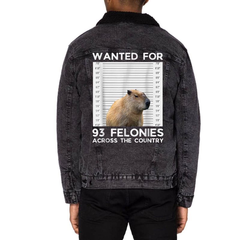 Capybara Mugshot Wanted For 93 Felonies Across The Unisex Sherpa-lined Denim Jacket | Artistshot