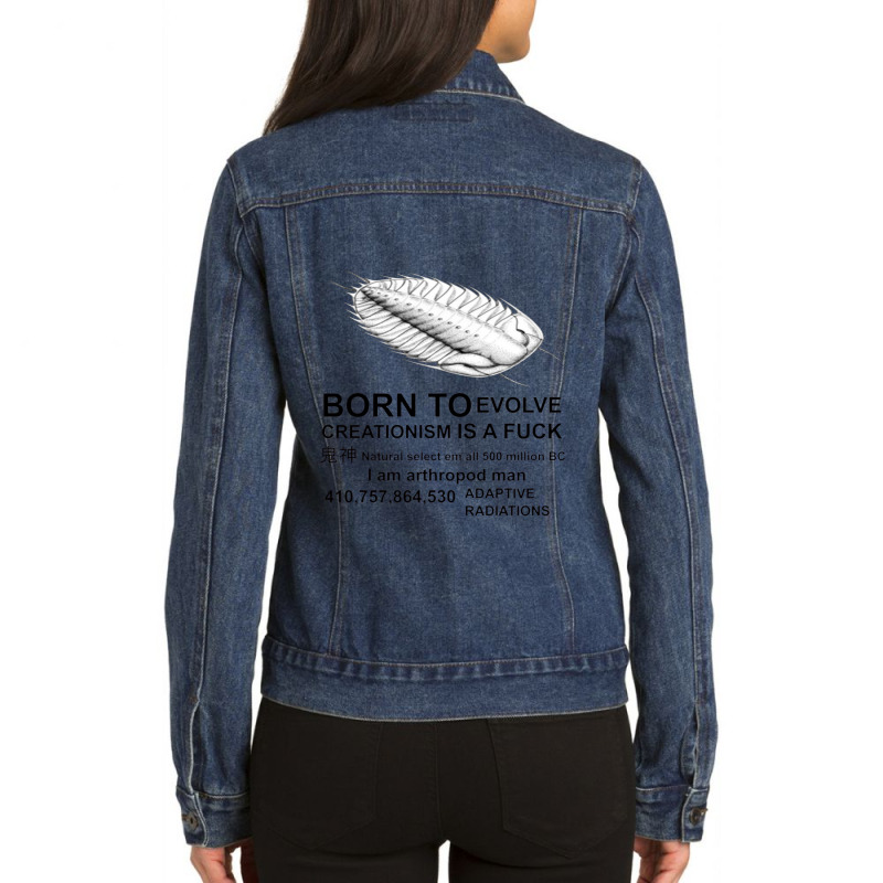 Born To Evolve Creationism Ladies Denim Jacket by adarandella | Artistshot