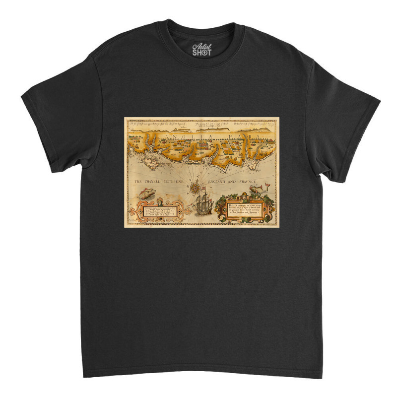 Vintage Isle Of Wight And English Coast Map (1588) Classic T-shirt | Artistshot