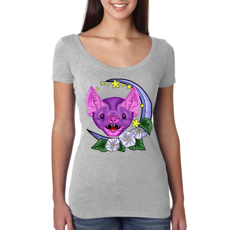 Moonflower Vampire Bat Blue Background Women's Triblend Scoop T-shirt by kanevshlasq | Artistshot