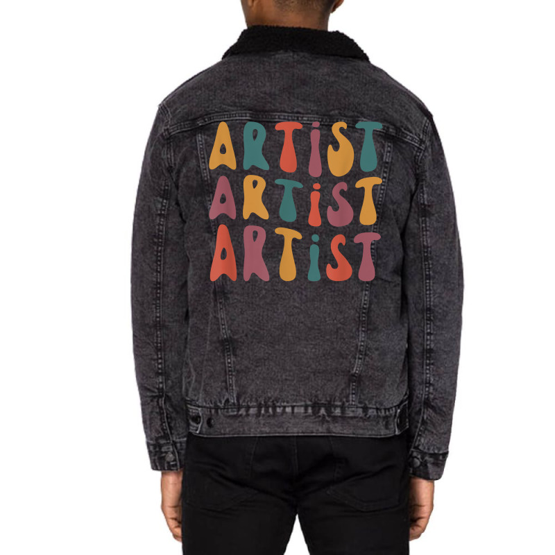 Artist Groovy Retro Colorful Design Graphic Artist Unisex Sherpa-lined Denim Jacket | Artistshot