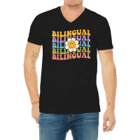 Retro Groovy Bilingual Teachers Back To School Bil V-neck Tee | Artistshot