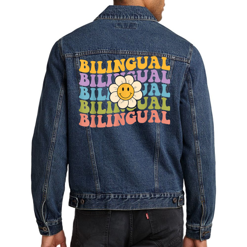 Retro Groovy Bilingual Teachers Back To School Bil Men Denim Jacket by hausch | Artistshot