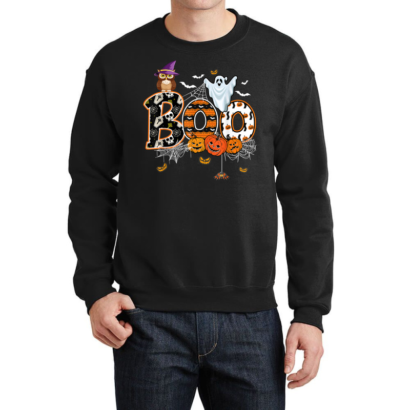 Boo Creepy Owl Pumpkin Ghost Funny Halloween Costu Crewneck Sweatshirt | Artistshot