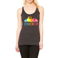 Chicago Illinois Retro Watercolor Skyline Art Souv Racerback Tank | Artistshot