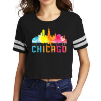 Chicago Illinois Retro Watercolor Skyline Art Souv Scorecard Crop Tee | Artistshot