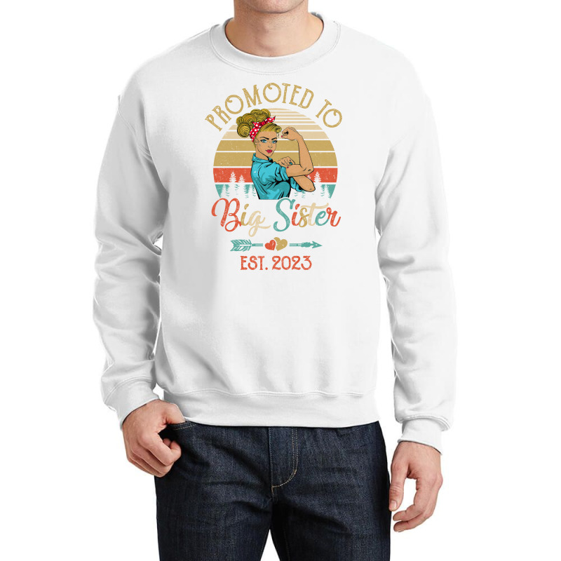 Promoted To Big Sister Est 2023 Retro First Time S Crewneck Sweatshirt | Artistshot