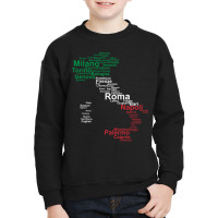 Italy Map Silhouette Flag Towns Cities Rome Travel Youth Sweatshirt | Artistshot