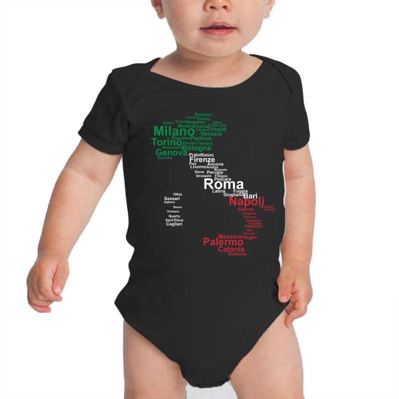 Italy Map Silhouette Flag Towns Cities Rome Travel Baby Bodysuit | Artistshot