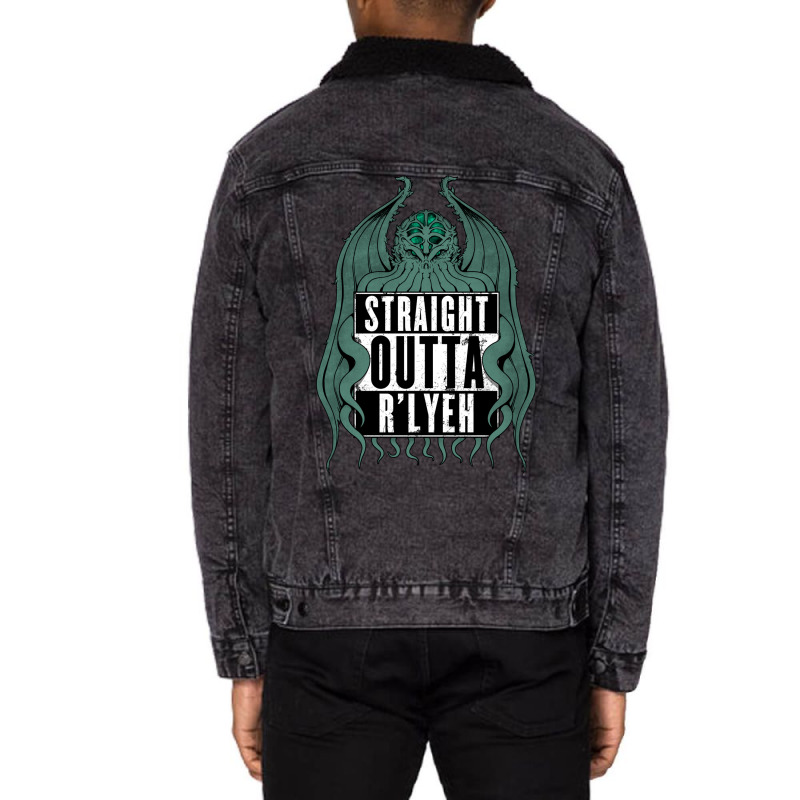 Straight Outta R'lyeh Unisex Sherpa-Lined Denim Jacket by micsikhibinop | Artistshot