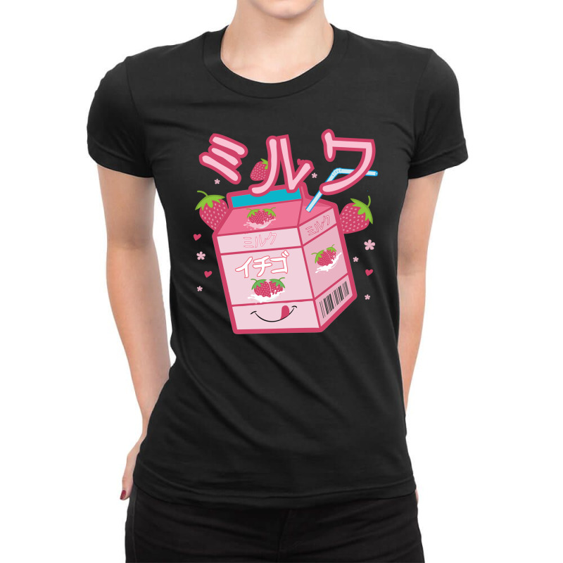 Japanese Strawberry Milk Shake Aesthetic Kawaii Otaku Ladies Fitted T-Shirt by AsopArt | Artistshot