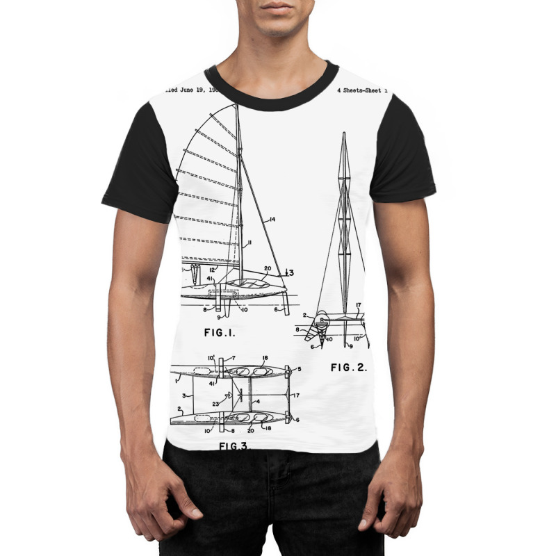 Catamaran Sailboat Blueprint Shirt   Old Sailing B Graphic T-shirt by arainro | Artistshot