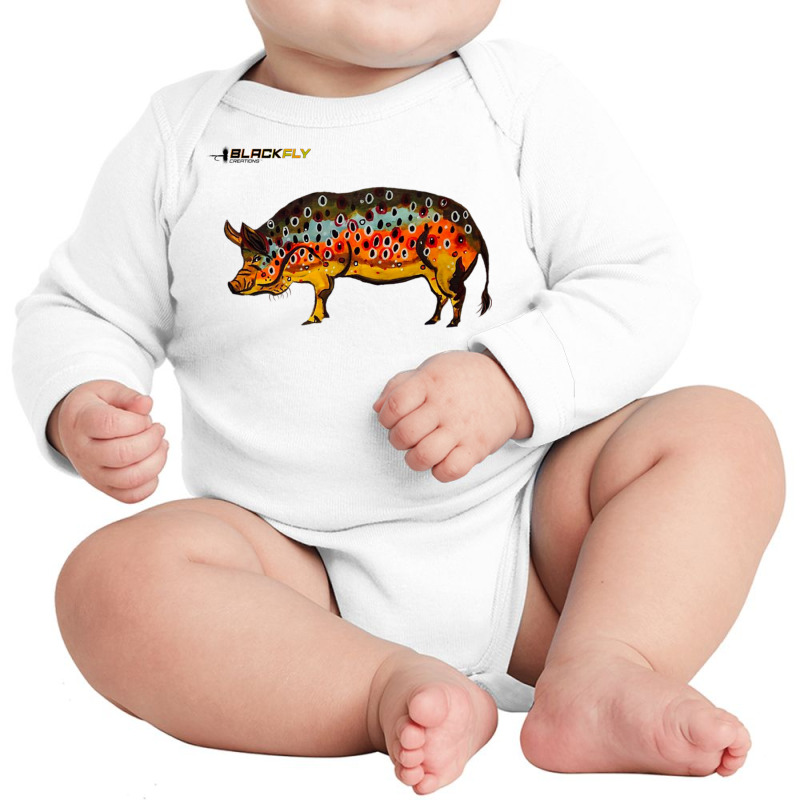 Funny Fly Fishing Pig Hog With Brown Trout Skin Te Long Sleeve Baby Bodysuit by kranendon | Artistshot