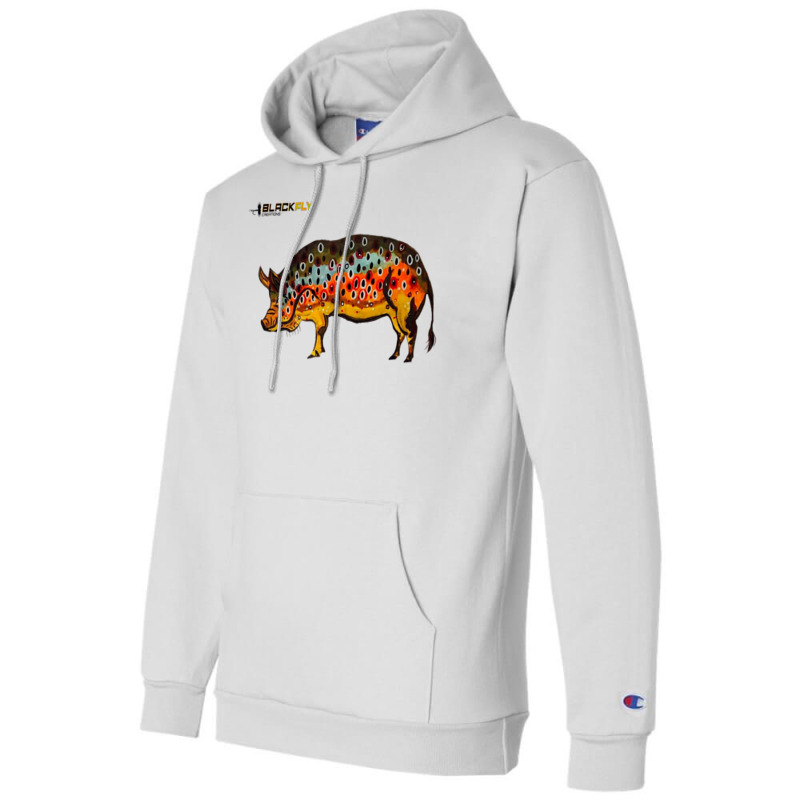 Funny Fly Fishing Pig Hog With Brown Trout Skin Te Champion Hoodie | Artistshot