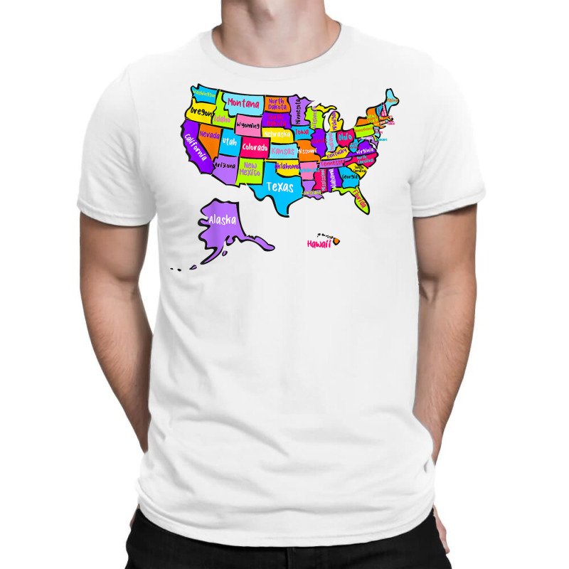 Colorful Us Map With States Names, United States U T-shirt | Artistshot