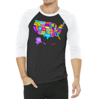 Colorful Us Map With States Names, United States U 3/4 Sleeve Shirt | Artistshot