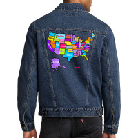 Colorful Us Map With States Names, United States U Men Denim Jacket | Artistshot