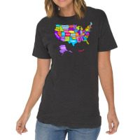 Colorful Us Map With States Names, United States U Vintage T-shirt | Artistshot