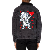 Dabbing Dalmatian Valentines Day Heart Boys Girls Unisex Sherpa-lined Denim Jacket | Artistshot