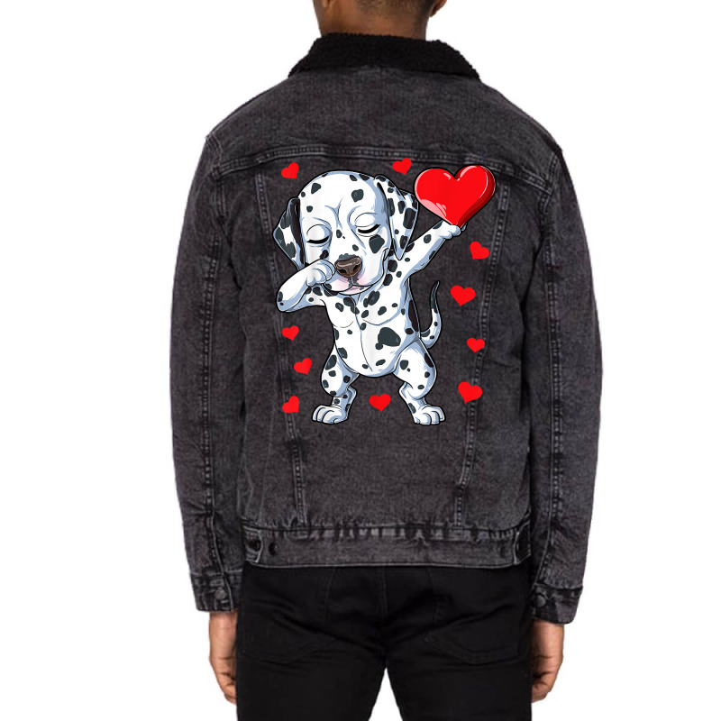 Dabbing Dalmatian Valentines Day Heart Boys Girls Unisex Sherpa-Lined Denim Jacket by ewubea | Artistshot