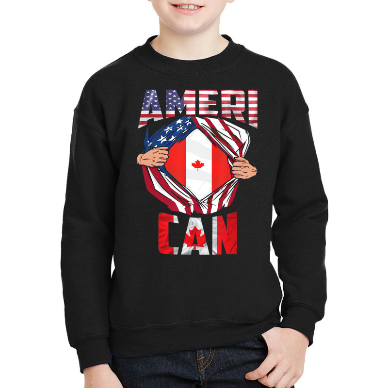 Cdn Maple Leaf Half Canadian Half American Flag Us Youth Sweatshirt by voutsro | Artistshot