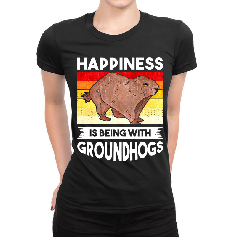 Groundhog Happiness Marmot Woodchuck 3 Ladies Fitted T-Shirt by XAVIERESPREE | Artistshot