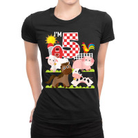 Farm Animals Barnyard 5th Birthday I'm 5 Year Old Ladies Fitted T-shirt | Artistshot