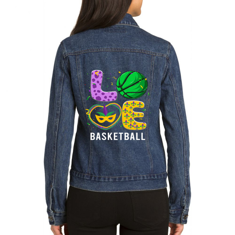 Love Basketball Ball Leopard Mardi Gras Fat Tuesda Ladies Denim Jacket by PattonPlacex | Artistshot