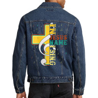 Womens In Jesus Name I Sing Music Note Cross Vinta Men Denim Jacket | Artistshot