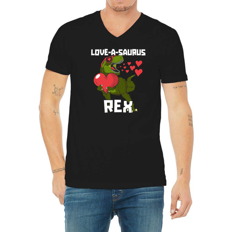 Loveasaurus Rex Valentines Day Dinosaur With Red Heart Funny And Cute V-neck Tee | Artistshot