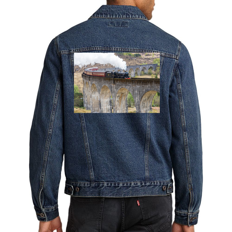 Jacobite Steam Train Over The Glenfinnan Viaduct Men Denim Jacket by heathybatevam | Artistshot