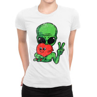 Kids Alien Peace Heart Valentines Day Funny Love U Ladies Fitted T-shirt | Artistshot