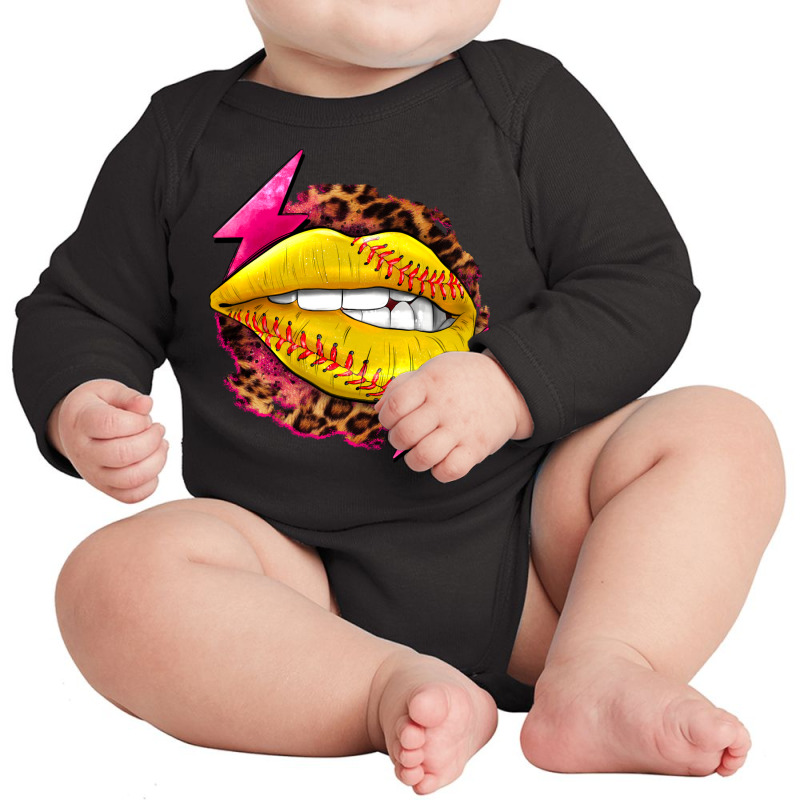 Softball Lips With Lightning Long Sleeve Baby Bodysuit by HRA Design Shop | Artistshot