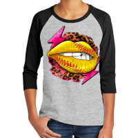 Softball Lips With Lightning Youth 3/4 Sleeve | Artistshot