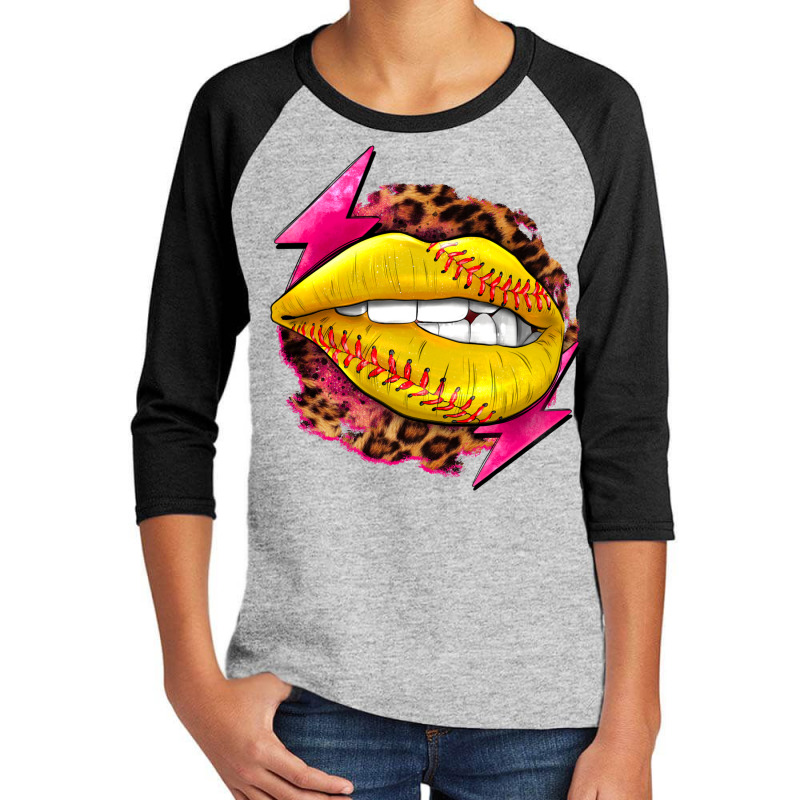 Softball Lips With Lightning Youth 3/4 Sleeve by HRA Design Shop | Artistshot