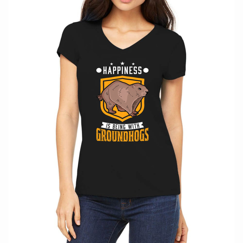 Happiness Is Being With Groundhogs Marmot Women's V-Neck T-Shirt by XAVIERESPREE | Artistshot