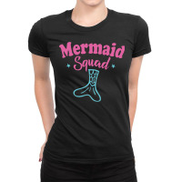 Mermaid Squad Funny Mermaid Lover Gift With Cute Pink Text And Tail Gr Ladies Fitted T-shirt | Artistshot