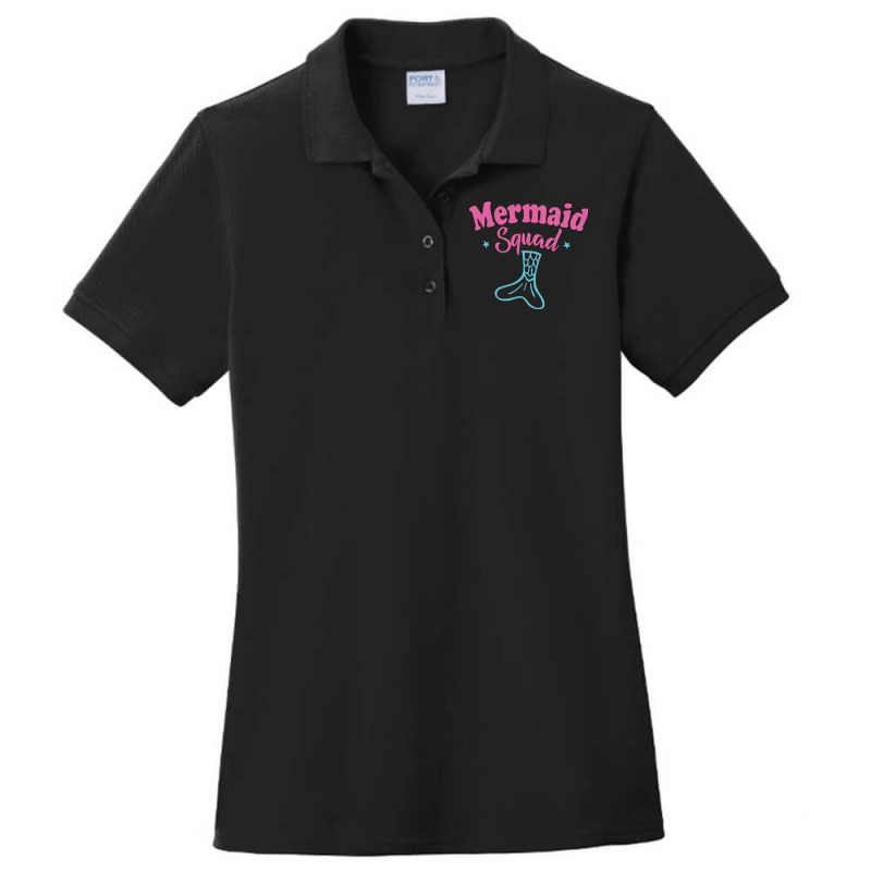 Mermaid Squad Funny Mermaid Lover Gift With Cute Pink Text And Tail Gr Ladies Polo Shirt | Artistshot